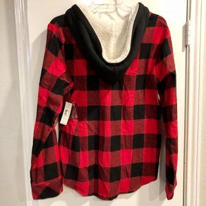 NWT Flannel buffalo plaid hooded fleece shirt
